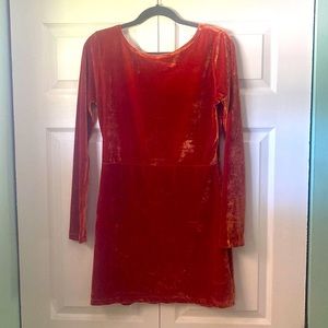 US size 8 Insight dress in burnt orange/rust velour fabric 95% poly 5% spandex